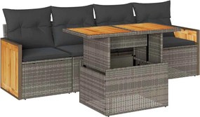 vidaXL 5 részes szürke polyrattan akácfa kerti ülőgarnitúra párnákkal