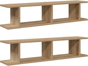 vidaXL 2 db kézműves tölgyszínű szerelt fa fali kockapolc 90x18x20 cm