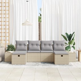 6 Darabos Kert Kanapé Szett Párnákkal Bézs Poly Rattan