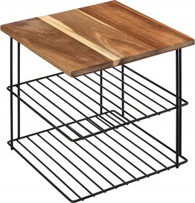 Kétszintes sarokpolc Akác asztallaphoz Fekete Fűszertartó palack