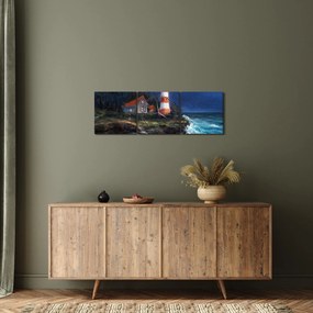 Kép - világítótorony az óceán partján, akvarell (órával) (90x30 cm)