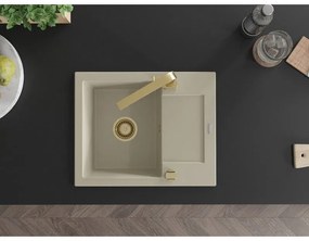 Mexen Enzo, gránit mosogató 576x465x174 mm, 1 kamrás, Rita arany csaptelep, bézs, 6506-69-670300-50