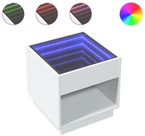 Fehér végtelen hatású LED-es dohányzóasztal 50 x 50 x 50 cm