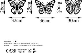 Butterflies fém fali dekoráció, 32×26 cm