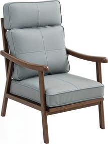 HOMCOM Kárpitozott Karosszék PU Kárpitozással és Fa Kerettel, Vastag Párnázott Üléssel, Magas Támlával, 150 kg Teherbírású Olvasószék a Nappaliba és H