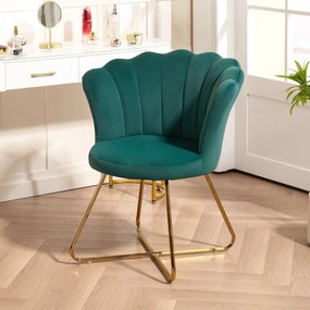 HOMCOM Shell Chair Velúrfelületű Öltözködő Szék Acél Lábbal Nappaliba és Hálószobába 69 x 64 x 80 cm Sötét Zöld | Aosom