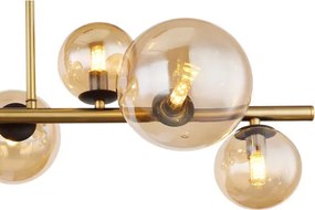 Globo 56135-9D Mennyezeti lámpa fém fekete matt, fém sárgaréz matt, üveg borostyán, HxSzxM.: 870x300x380mm, üveg méret 5X ø: 10 cm, 4X ø: 12 cm, 9x G9 LED 3.5W 230V, 80lm/fej 3000K, 10676 LED izzóval