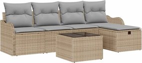 vidaXL Kerti Kanapé Szett 6 pcs Beige és Világosszürke polirattan