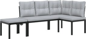 vidaXL 3 részes fekete porszórt acél kerti padszett párnákkal