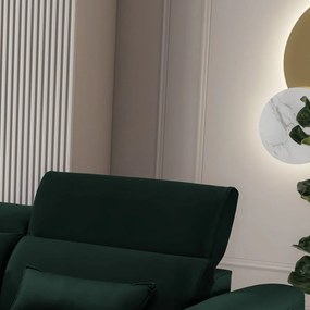 Sötétzöld bársony kinyitható-tárolóhelyes sarokkanapé (bal oldali-heverő résszel) Foble – ELTAP