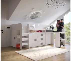 Kombinált gyerekágy 90 cm Toreno 1 (fehér + fényes fehér + szürke fényes foganytúk). 1083311