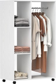 HOMCOM Görgős Ruhásszekrény, Mobil Ruhásszekrény, 1 Rúddal, 3 Polccal, Gurulós Ruhatartó Előszobába, Hálószobába, 80 x 40 x 128 cm, Fehér | Aosom