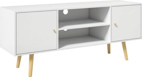 HOMCOM TV állvány nappali TV asztal 2 ajtóval, 2 tárolópolccal legfeljebb 55 colos tévékhez, 120x34x50 cm, fehér | Aosom
