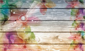 Flizelin fotótapéta Virágok a deszkákon rusztikus boho báj 400x280 +ragasztó