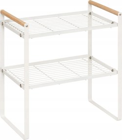 Fém Konyhai Polc Fehér 33X21X37,5CM, Fa Fogantyúkkal