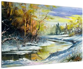 Egy téli folyó képe, olajfestmény (90x60 cm)