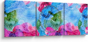 Kép - Színes hullámok (órával) (90x30 cm)
