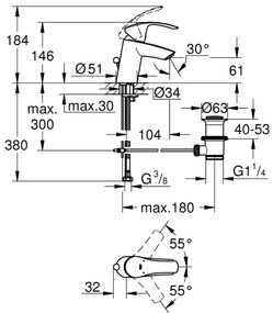 GROHE 33265002 - Mosdócsaptelep EUROSMART DN 15 S méret fényes króm