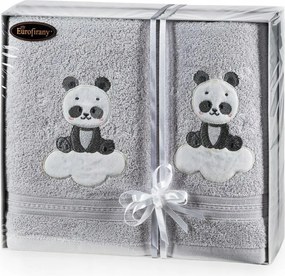 Baby törölköző szett63 50x90 70x140 Panda ezüst ajándék szett