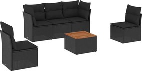 vidaXL 6 részes fekete polyrattan kerti ülőgarnitúra párnákkal