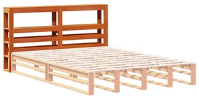 viaszbarna tömör fenyőfa fejtámla polcokkal 150 cm
