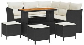 vidaXL Kerti Kanapé Szett 9 pcs Fekete polirattan