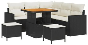 8 Darabos Kert Sofaszett Párnákkal Fekete Poli Rattan Akáccal