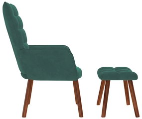 sötétzöld bársony pihenőfotel zsámolynal