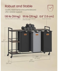 Szennyestartó 3 rekesszel, 150 L-es szennyesválogató fekete és szürke színben