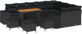 vidaXL Kerti Kanapé Szett párnával 13 pcs Fekete polirattan