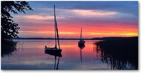 Fotó üvegkép Vitorlások a naplementében 140x70