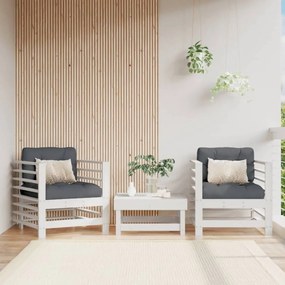 2 db fehér tömör fenyőfa kerti szék párnákkal
