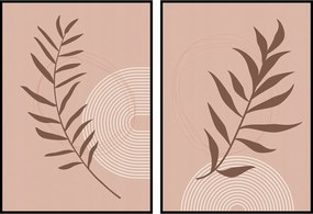 Diptichon levelek grafika növény poszter 2db 40x50cm