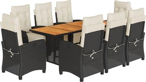 vidaXL 9 részes fekete polyrattan kerti étkezőgarnitúra párnákkal