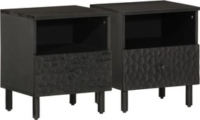 vidaXL 2 db fekete tömör mangófa éjjeliszekrény 40 x 33 x 46 cm