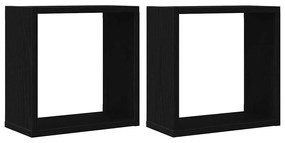 2 db fekete tölgyszínű szerelt fa fali kockapolc 30x15x30 cm