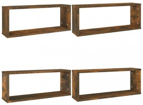 4 db füstös tölgy színű szerelt fa fali kockapolc 60x15x23 cm