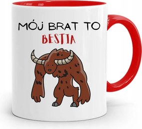 Piros Bögre Ajándék Testvérnek A Testvér Egy Szörnyeteg, fényképes nyomattal