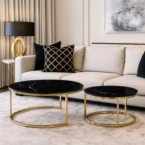 Fekete Márvány/Arany Dohányzóasztal Szett MILANO