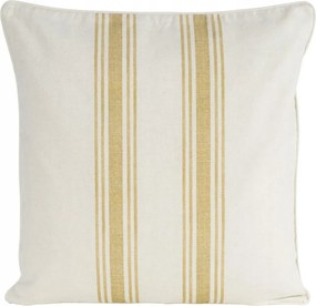 Dekoratív párnahuzat 50X50 krémszínű csíkos mintával, lenvászon díszítéssel