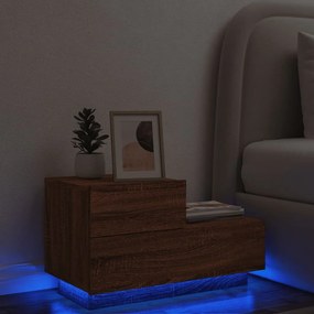 Barna tölgyszínű éjjeliszekrény LED-világítással 70x36x40,5 cm