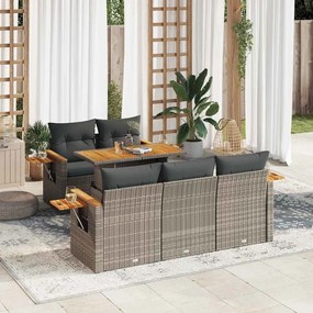 6 részes szürke polyrattan akácfa kerti ülőgarnitúra párnákkal