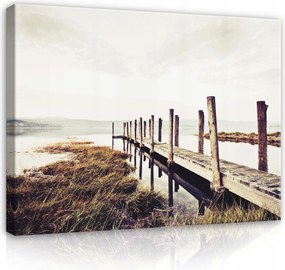 Vászonkép 100x75 Móló víz nyugalom csend tükröződés fa természet melankólia