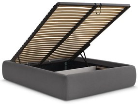 Sötétszürke kárpitozott ágyneműtartós-ágytámla nélkül franciaágy ágyráccsal 180x200 cm Inera – Bobochic Paris