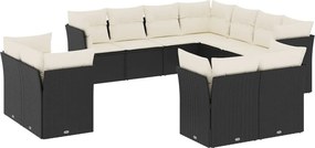 vidaXL 11 részes fekete polyrattan kerti ülőgarnitúra párnákkal