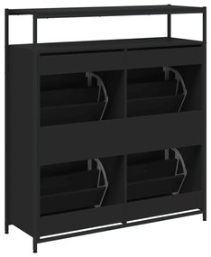 fekete cipőszekrény 4 kihajtható fiókkal 100 x 34 x 112 cm