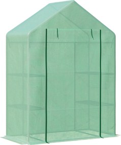 Outsunny Foliage Üvegház 6 Polccal, Belépős Kert Shed Zöldség Ház Növény Ház Roll-up Bejárattal, Hideg Tálca Zöld 141 x 72 x 191 cm | Aosom