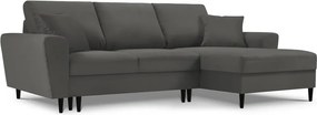 Sötétszürke kordbársony kinyitható tárolóhelyes sarokkanapé (jobb oldali-heverő résszel) Kyoto – Cosmopolitan Design