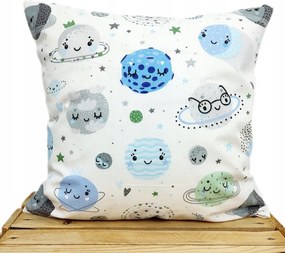 Prémium pamut gyerek párnahuzat kék bolygó kerekek 40x40