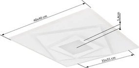 Globo 48539-24 Mennyezeti könnyűfém fehér, akril fehér, HxSzxM: 400x400x54mm, LED 24W 230V, 3000lm forrás, 2100lm kimenet, 3000K